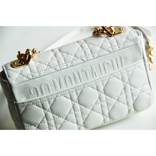 Dior Caro Chain Bag, White, Gold Hardware, Calfskin, Small 20, Size: 20x12x7cm