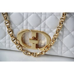 Dior Caro Chain Bag, White, Gold Hardware, Calfskin, Medium 25, Size: 25.5x15.5x8cm