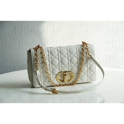 Dior Caro Chain Bag, White, Gold Hardware, Calfskin, Medium 25, Size: 25.5x15.5x8cm