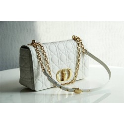 Dior Caro Chain Bag, White, Gold Hardware, Calfskin, Medium 25, Size: 25.5x15.5x8cm