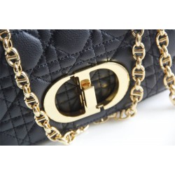 Dior Caro Chain Bag, Black, Gold Hardware, Calfskin, Small 20, Size: 20x12x7cm