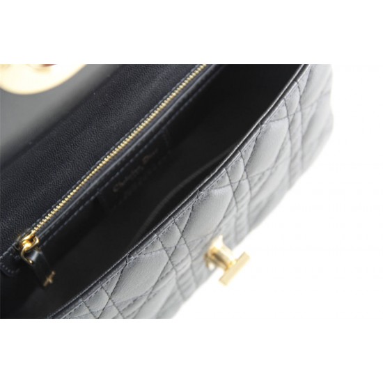 Dior Caro Chain Bag, Black, Gold Hardware, Calfskin, Small 20, Size: 20x12x7cm