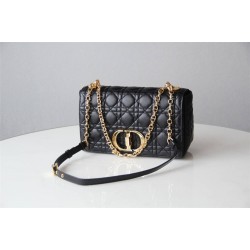 Dior Caro Chain Bag, Black, Gold Hardware, Calfskin, Medium 25, Size: 25.5x15.5x8cm