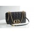 Dior Caro Chain Bag, Black, Gold Hardware, Calfskin, Medium 25, Size: 25.5x15.5x8cm