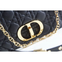 Dior Caro Chain Bag, Black, Gold Hardware, Calfskin, Medium 25, Size: 25.5x15.5x8cm