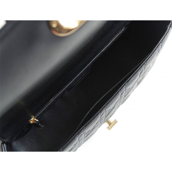 Dior Caro Chain Bag, Black, Gold Hardware, Calfskin, Medium 25, Size: 25.5x15.5x8cm