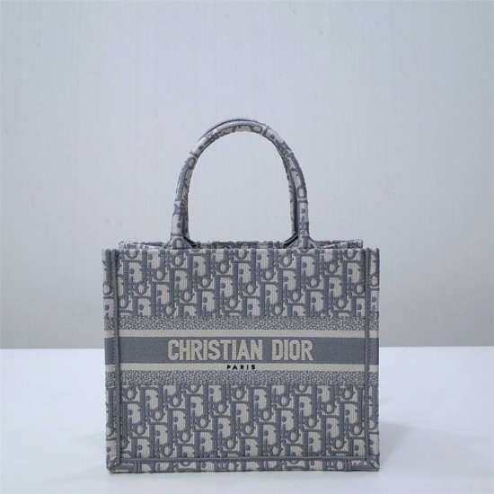 Dior Book Tote, Classic Grey Oblique Embroidery, Small 26, Size: 26.5x21x14cm