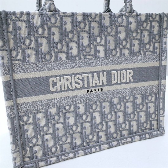 Dior Book Tote, Classic Grey Oblique Embroidery, Small 26, Size: 26.5x21x14cm