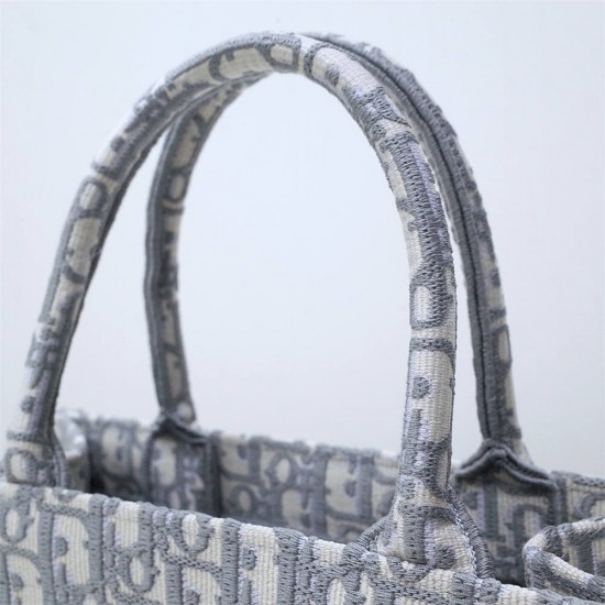 Dior Book Tote, Classic Grey Oblique Embroidery, Small 26, Size: 26.5x21x14cm