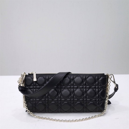 Dior 2023 New Bag, Black Lambskin, Chain Strap, Model 2306, Size: 27x12x5cm