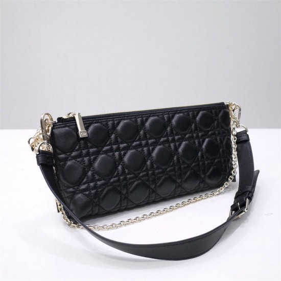 Dior 2023 New Bag, Black Lambskin, Chain Strap, Model 2306, Size: 27x12x5cm