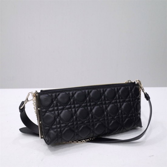 Dior 2023 New Bag, Black Lambskin, Chain Strap, Model 2306, Size: 27x12x5cm