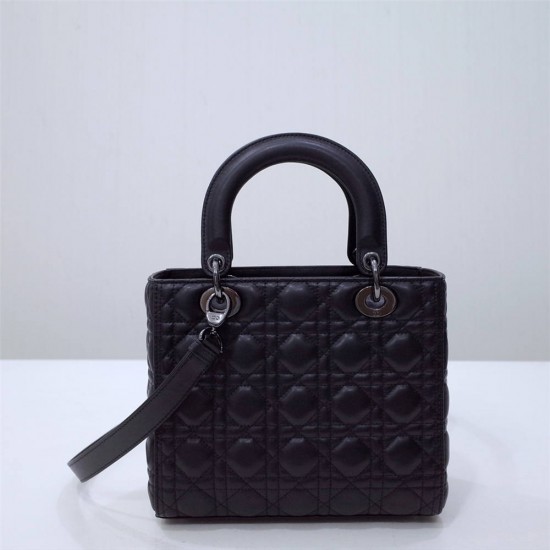 Lady Dior 5-Compartment Bag, 24, Black Lambskin, So Black, Model: 44532, Size: 24x20x11cm