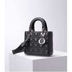 Lady Dior 4-Compartment Bag, 20, Black Lambskin, Silver Hardware, Gold Hardware, Model: 8878, Size: 20x16.5x8cm