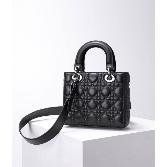 Lady Dior 4-Compartment Bag, 20, Black Lambskin, Silver Hardware, Gold Hardware, Model: 8878, Size: 20x16.5x8cm