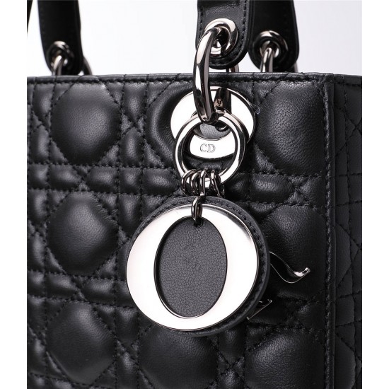 Lady Dior 4-Compartment Bag, 20, Black Lambskin, Silver Hardware, Gold Hardware, Model: 8878, Size: 20x16.5x8cm