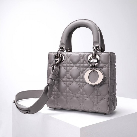 Lady Dior Four Blocks 20 (Style: 8878) Lambskin, Gray, Silver Hardware, Size: 20x16.5x8cm