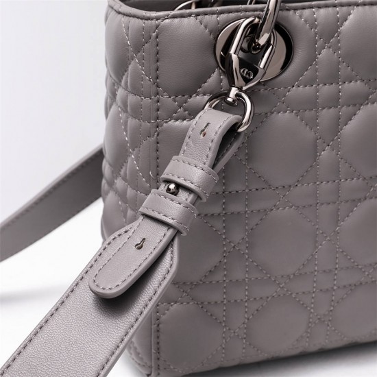 Lady Dior Four Blocks 20 (Style: 8878) Lambskin, Gray, Silver Hardware, Size: 20x16.5x8cm