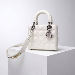 Lady Dior Four Blocks 20 (Style: 8878) Lambskin, White, Silver Hardware, Size: 20x16.5x8cm