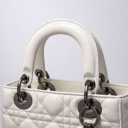 Lady Dior Four Blocks 20 (Style: 8878) Lambskin, White, Silver Hardware, Size: 20x16.5x8cm