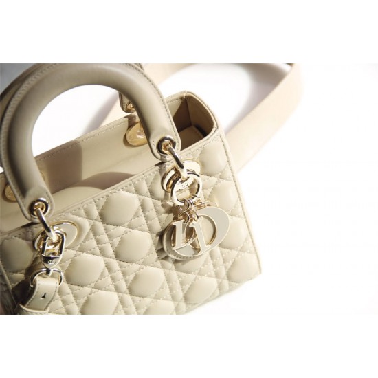 Lady Dior Four Blocks 20 (Style: 8878) Lambskin, Apricot, Enamel Hardware, Size: 20x16.5x8cm