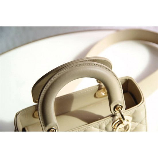 Lady Dior Four Blocks 20 (Style: 8878) Lambskin, Apricot, Enamel Hardware, Size: 20x16.5x8cm