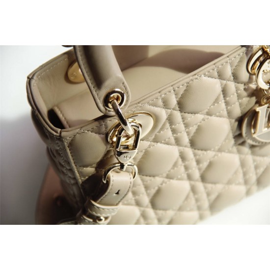 Lady Dior Four Blocks 20 (Style: 8878) Lambskin, Apricot, Enamel Hardware, Size: 20x16.5x8cm