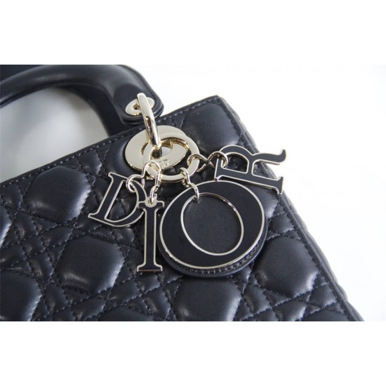 Lady Dior Four Blocks 20 (Style: 8878) Lambskin, Black, Enamel Hardware, Size: 20x16.5x8cm