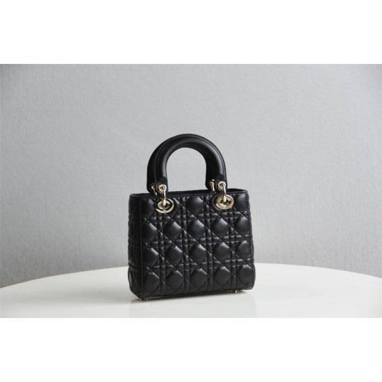 Lady Dior Four Blocks 20 (Style: 8878) Lambskin, Black, Enamel Hardware, Size: 20x16.5x8cm