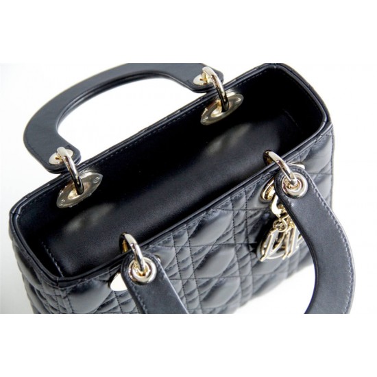 Lady Dior Four Blocks 20 (Style: 8878) Lambskin, Black, Enamel Hardware, Size: 20x16.5x8cm