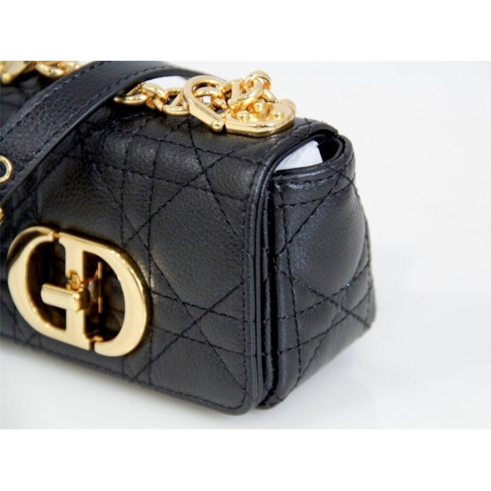 Dior Caro 2023 Micro Mini (Style: 2023 Mini) Soft Calfskin, Black, Gold Hardware, Size: 13x8x4cm