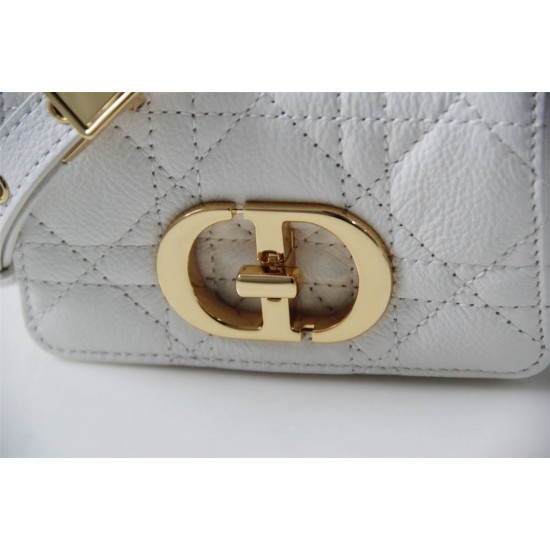 Dior Caro 2023 Micro Mini (Style: 2023 Mini) Soft Calfskin, White, Gold Hardware, Size: 13x8x4cm