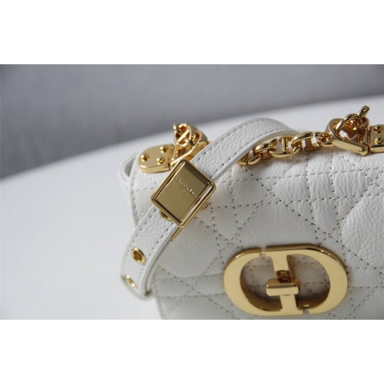 Dior Caro 2023 Micro Mini (Style: 2023 Mini) Soft Calfskin, White, Gold Hardware, Size: 13x8x4cm