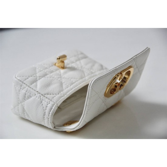 Dior Caro 2023 Micro Mini (Style: 2023 Mini) Soft Calfskin, White, Gold Hardware, Size: 13x8x4cm