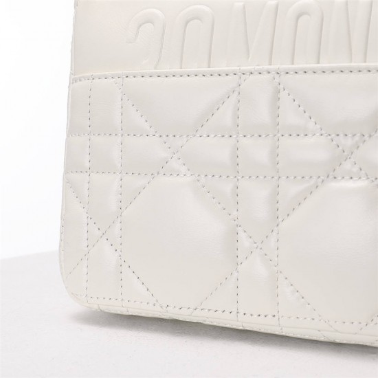 Dior Caro Calfskin, White, Deep Silver Hardware, Small (20x12x7cm)