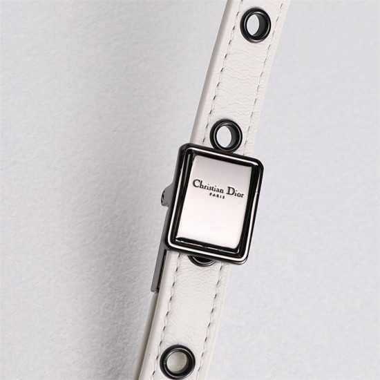 Dior Caro Calfskin, White, Deep Silver Hardware, Small (20x12x7cm)