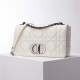 Dior Caro Calfskin, White, Deep Silver Hardware, Large (28x17x9cm)