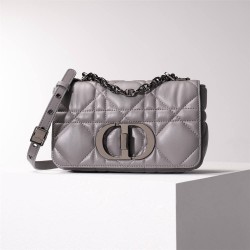 Dior Caro Calfskin, Gray, Deep Silver Hardware, Small (20x12x7cm)