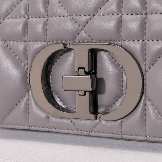 Dior Caro Calfskin, Gray, Deep Silver Hardware, Small (20x12x7cm)