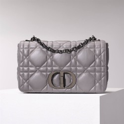 Dior Caro Calfskin, Gray, Deep Silver Hardware, Medium (25.5x15.5x8cm)