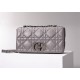 Dior Caro Calfskin, Gray, Deep Silver Hardware, Large (28x17x9cm)