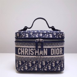 Dior Makeup Bag, Small Box, Classic Blue Oblique, Vanity Box (Style: 9012L), Size: 25x15x14cm