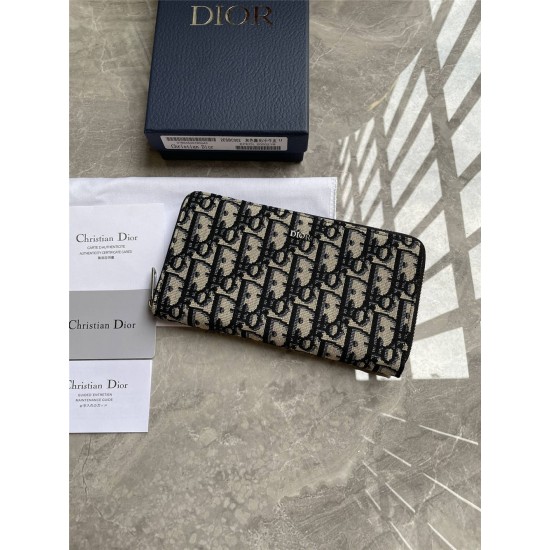 Dior Wallet, Long Zip, Classic Blue Oblique, Size: 19x11cm