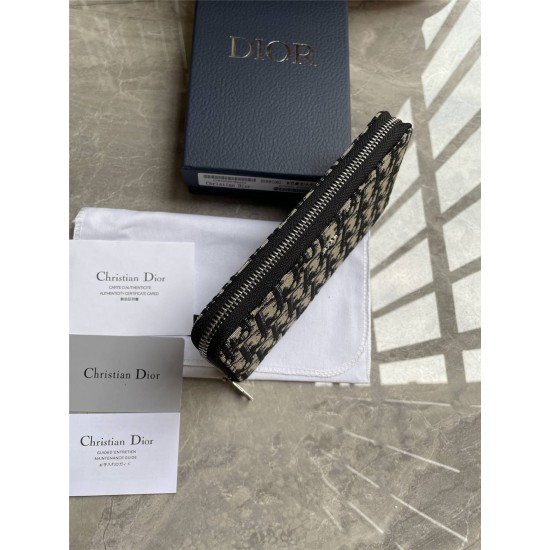 Dior Wallet, Long Zip, Classic Blue Oblique, Size: 19x11cm