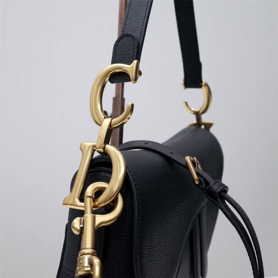 Dior Saddle Bag, Black Calfskin, Gold Hardware, Medium (25.5x20x6.5cm)