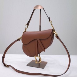 Dior Saddle Bag, Brown Calfskin, Gold Hardware, Medium (25.5x20x6.5cm)