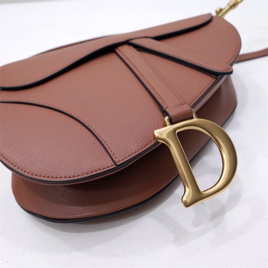 Dior Saddle Bag, Brown Calfskin, Gold Hardware, Medium (25.5x20x6.5cm)