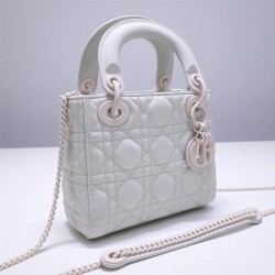 Lady Dior Mini 17cm, Three Blocks, Lambskin, Lady Matte White Pearl, White Matte Hardware