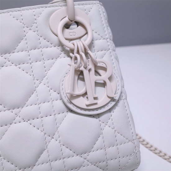 Lady Dior Mini 17cm, Three Blocks, Lambskin, Lady Matte White Pearl, White Matte Hardware