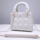 Lady Dior Mini 17cm, Three Blocks, Lambskin, Lady Matte White Pearl, White Matte Hardware